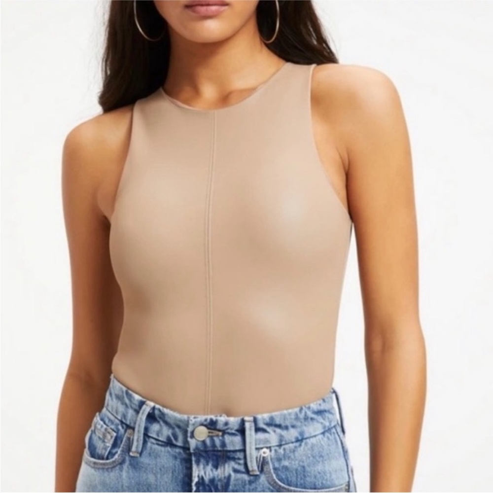 Good American Faux Leather Bodysuit in Taupe size 2XL